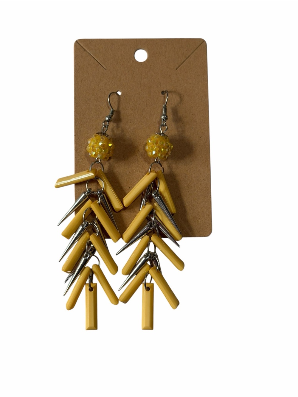 Yellow Dangle Bead & Spike Earrings - Unbranded